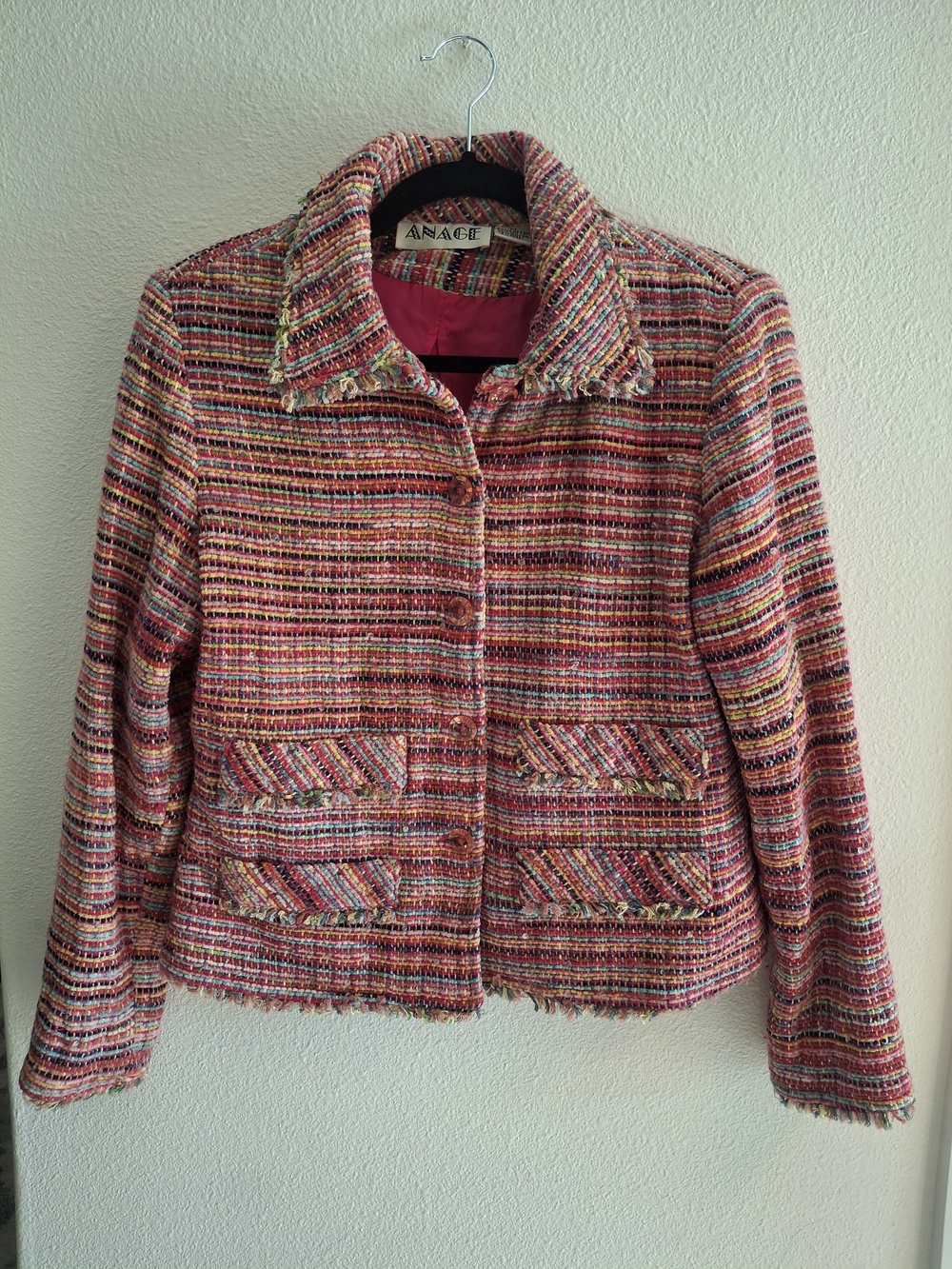 Vintage Anage Multicolor Tweed Blazer - Teal, Orange, Pink, Navy, Yellow
